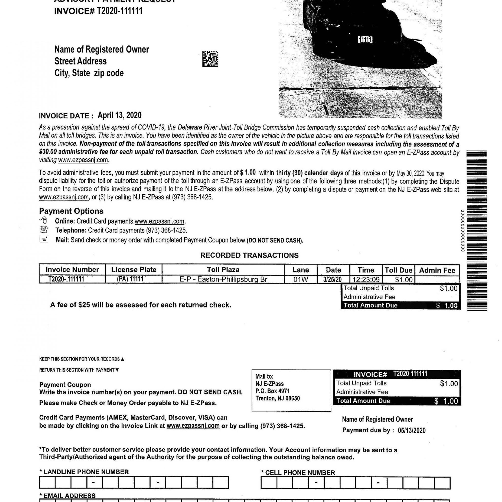 Toll By Mail Invoices Covid 19 Drjtbc